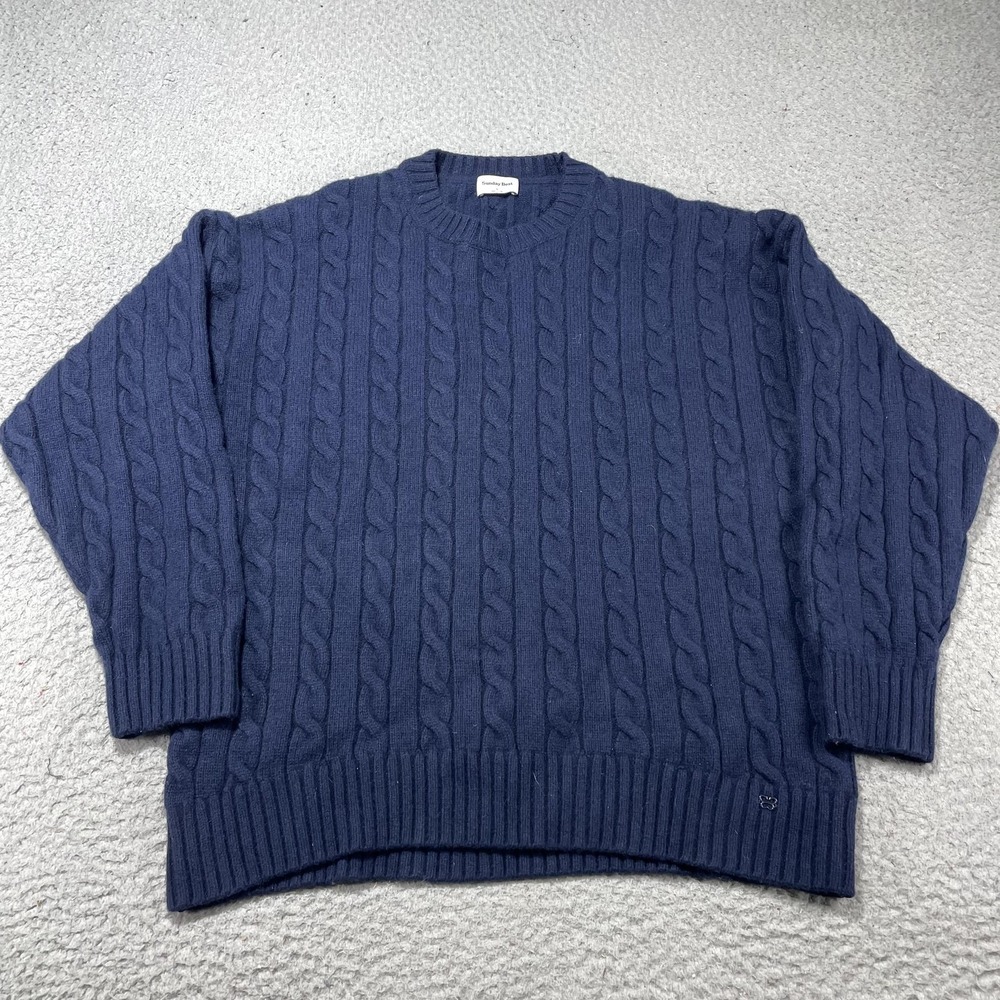 Sunday Best Sweater Womens‎ Small Blue Cable Knit Merino Wool Blend Crewneck